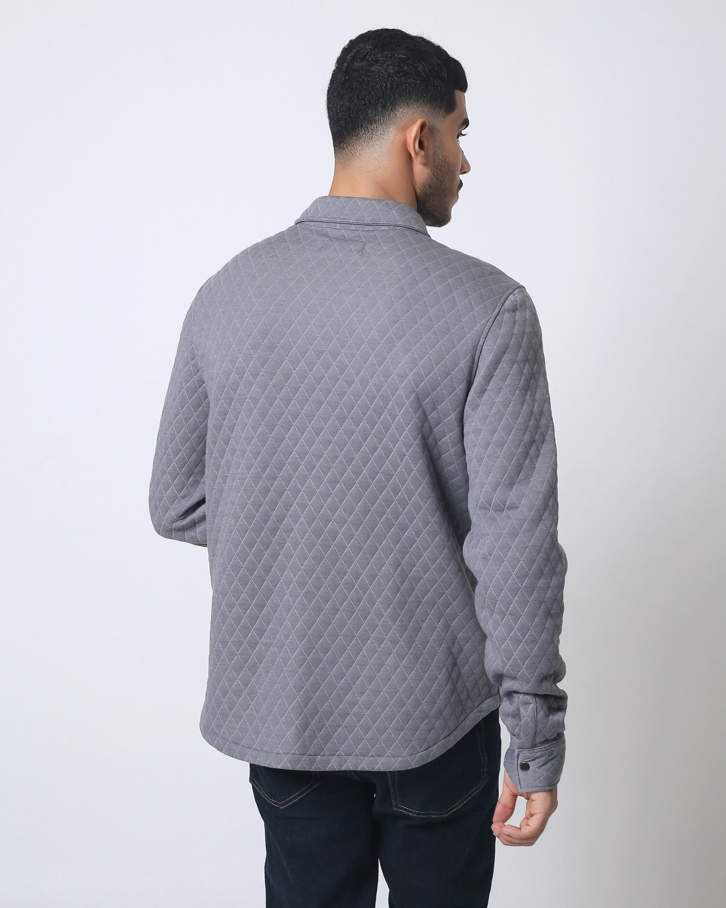 Quieti regular fit, Grey Heather diamond Quilted Jacquard with snal closure shirt jacket