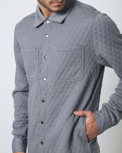 Quieti regular fit, Grey Heather diamond Quilted Jacquard with snal closure shirt jacket