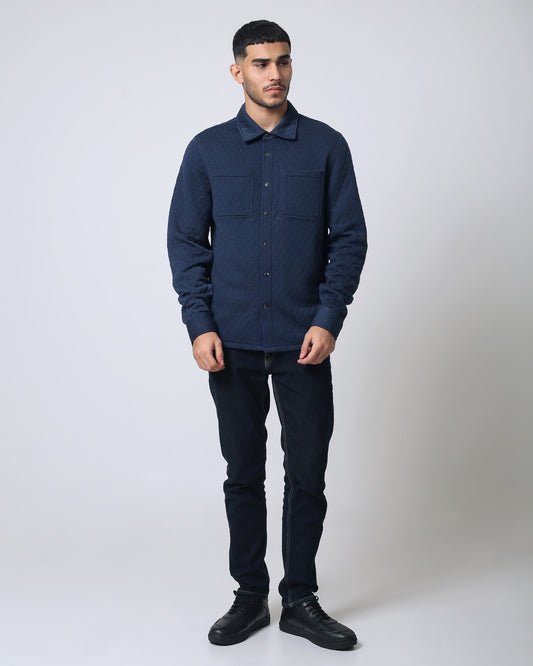 Quieti regular fit, Navy diamond Quilted Jacquard with snal closure shirt jacket