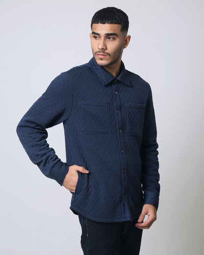 Quieti regular fit, Navy diamond Quilted Jacquard with snal closure shirt jacket