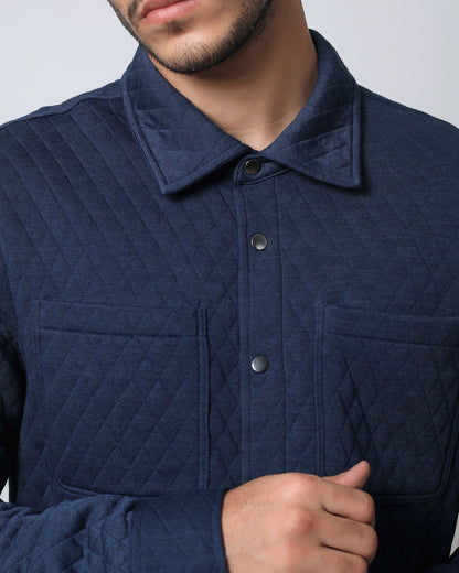 Quieti regular fit, Navy diamond Quilted Jacquard with snal closure shirt jacket