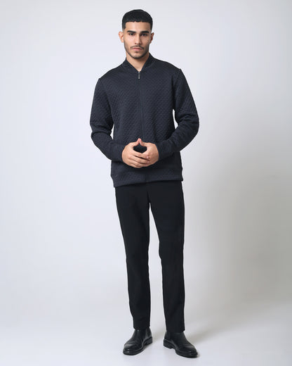 Quieti regular fit, Black textured modern knit Bomber Jacket