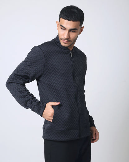 Quieti regular fit, Black textured modern knit Bomber Jacket