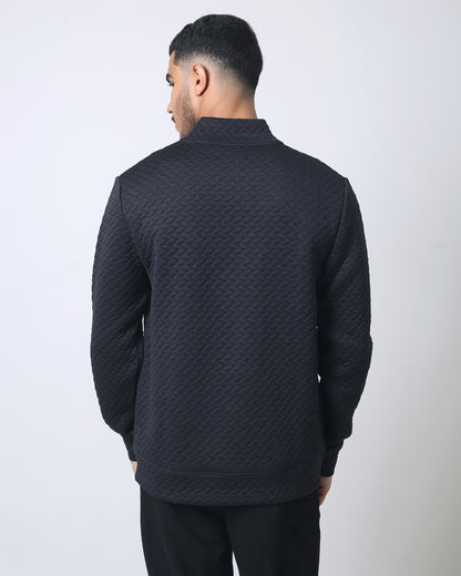 Quieti regular fit, Black textured modern knit Bomber Jacket