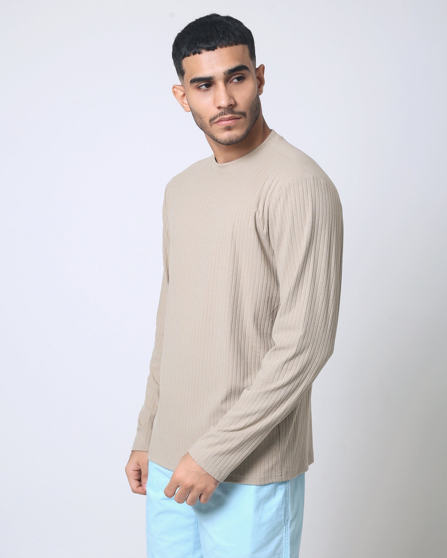 Quieti Performance Regular Fit, Khaki Heather Rib Knit, Long Sleeve Crew Neck Tee