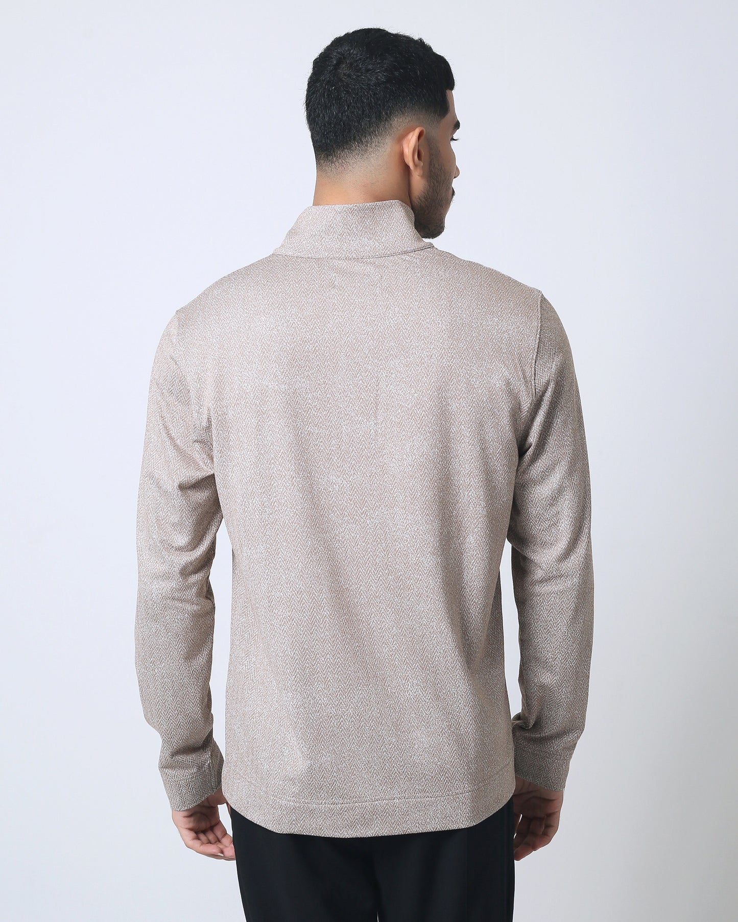 Quieti Regular Fit, Otter Heather Herringbone Jacquard Knit, Long Sleeve 1/4 zip Pull Over