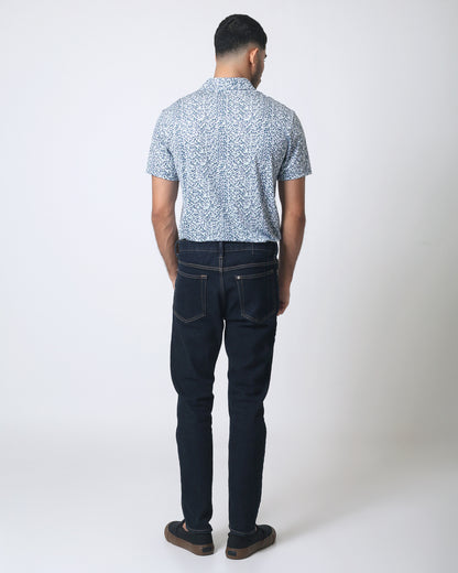 Quieti Performance Blue Floral Print, Long Sleeve Woven Shirt