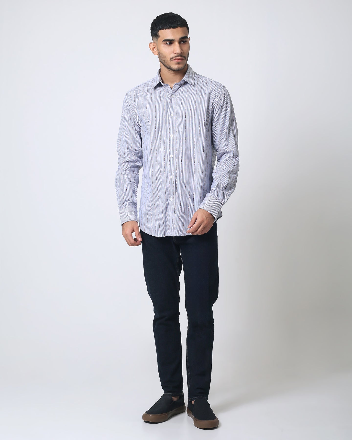 Quieti Modern Fit, Blue stripe with Cut Dobby, Long Sleeve Woven Shirt