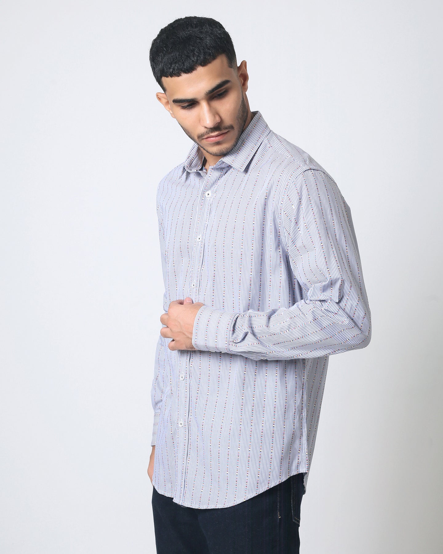 Quieti Modern Fit, Blue stripe with Cut Dobby, Long Sleeve Woven Shirt