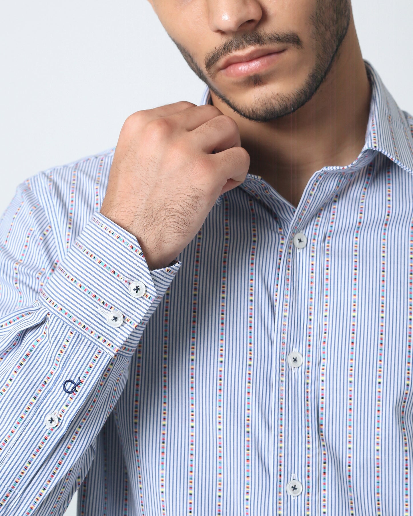 Quieti Modern Fit, Blue stripe with Cut Dobby, Long Sleeve Woven Shirt