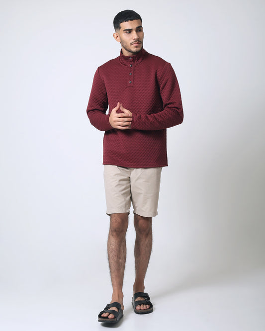 Quieti regular fit, Wine textured 1/4 snap button pull over