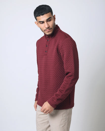 Quieti regular fit, Wine textured 1/4 snap button pull over