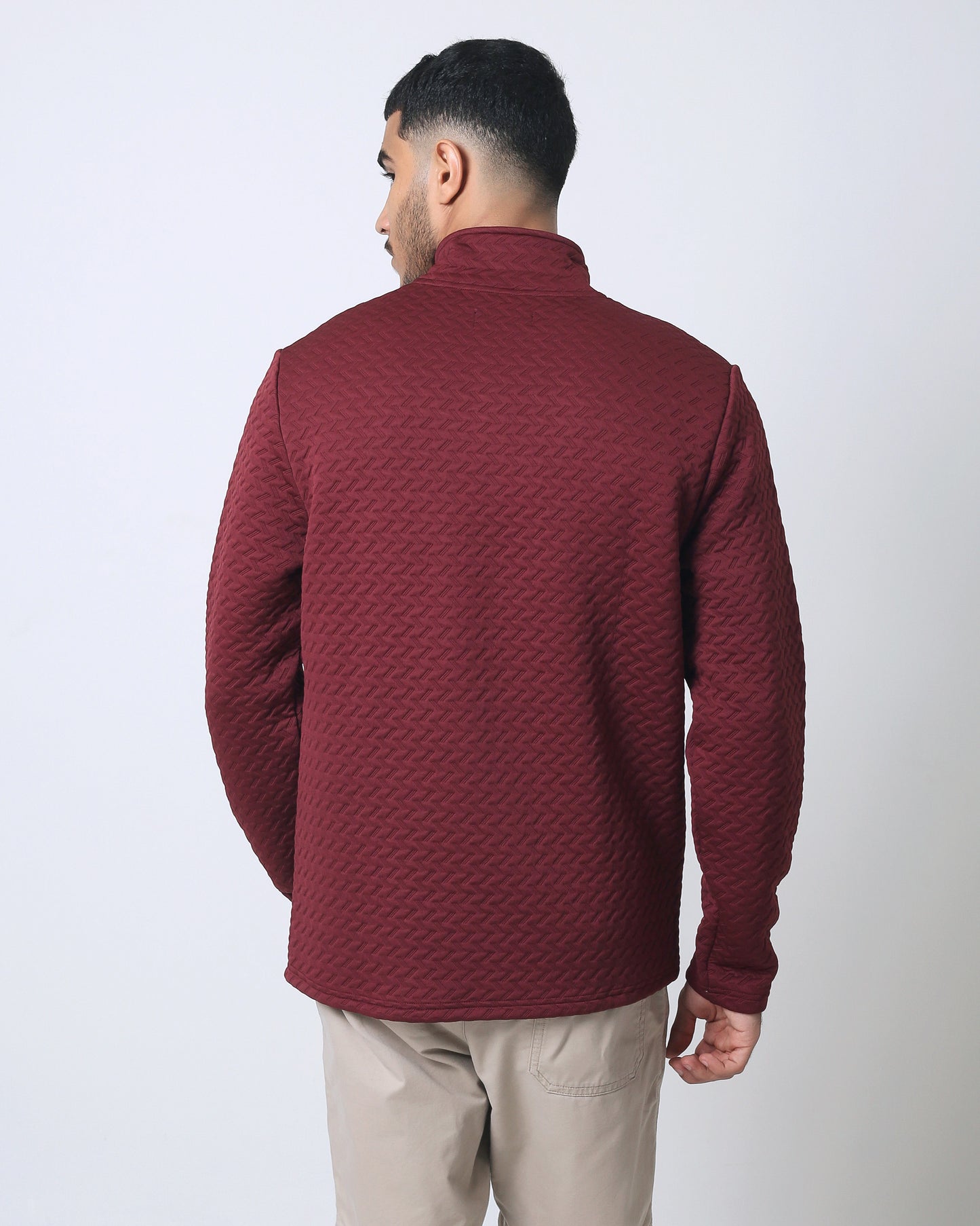 Quieti regular fit, Wine textured 1/4 snap button pull over