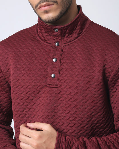 Quieti regular fit, Wine textured 1/4 snap button pull over