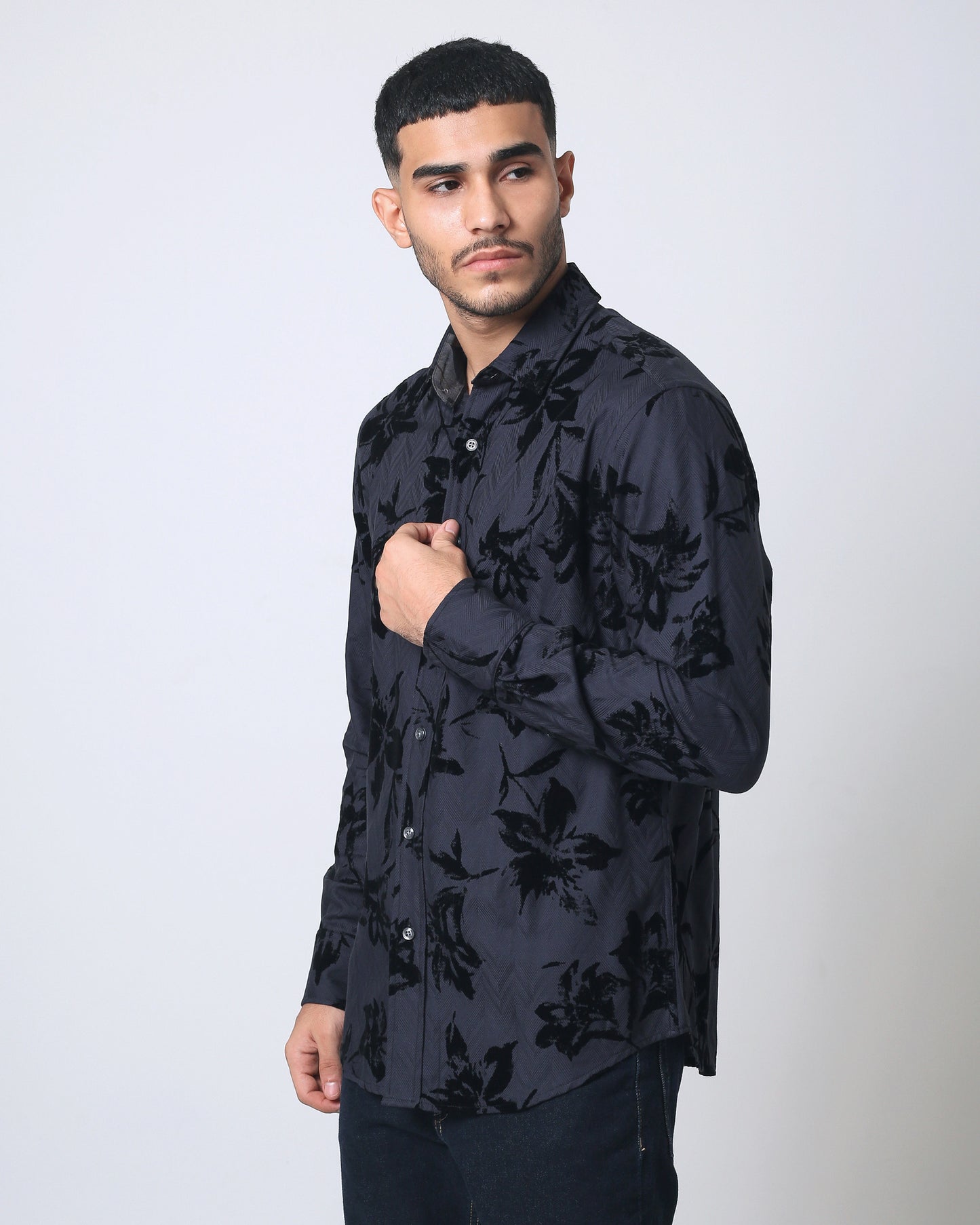 Quieti Black Paisley Flock Print, Long Sleeve Woven Shirt