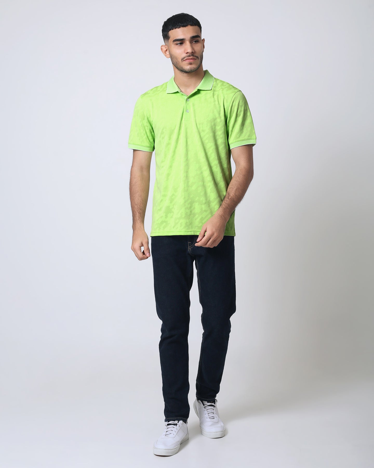 Quieti Performance Regular Fit, Solid Neon Green double jacquard Knit, 3 button Polo