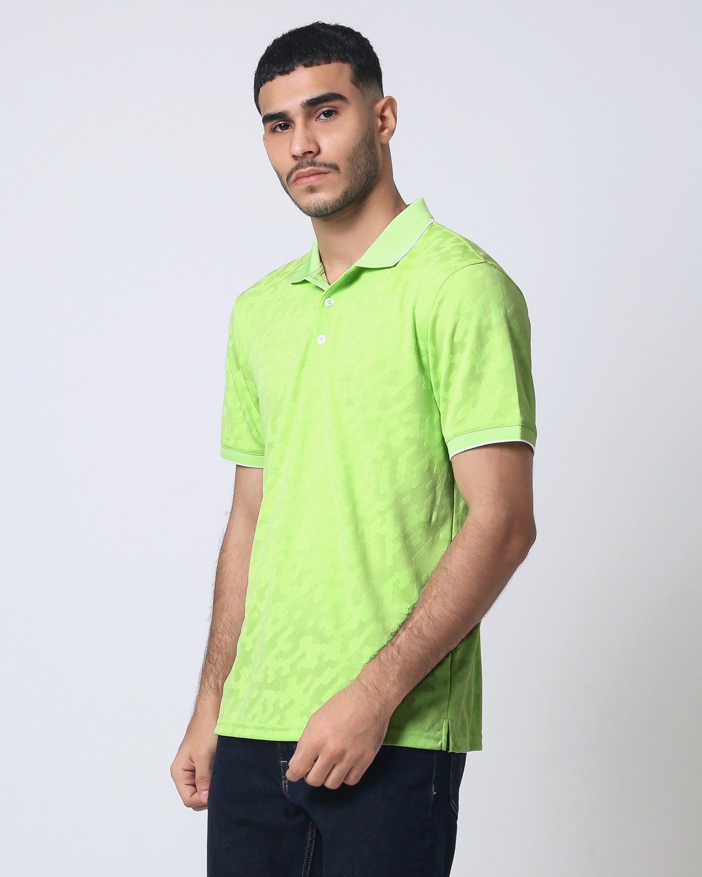 Quieti Performance Regular Fit, Solid Neon Green double jacquard Knit, 3 button Polo