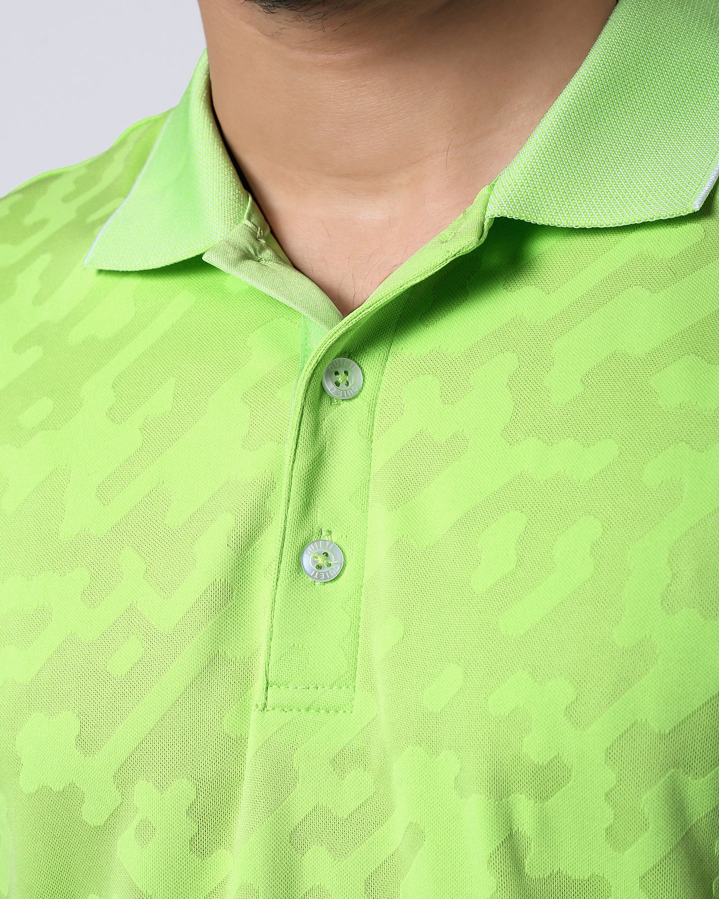 Quieti Performance Regular Fit, Solid Neon Green double jacquard Knit, 3 button Polo