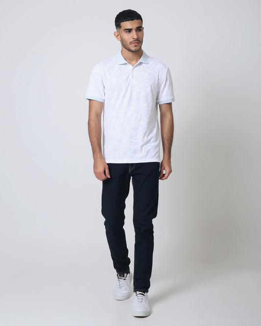 Quieti Performance Regular Fit, Solid White double jacquard Knit, 3 button Polo