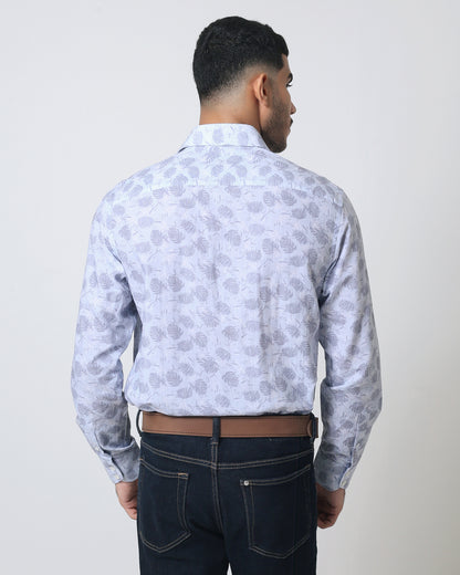 Quieti Modern Fit, Light Blue Floral Print, Long Sleeve Woven Shirt