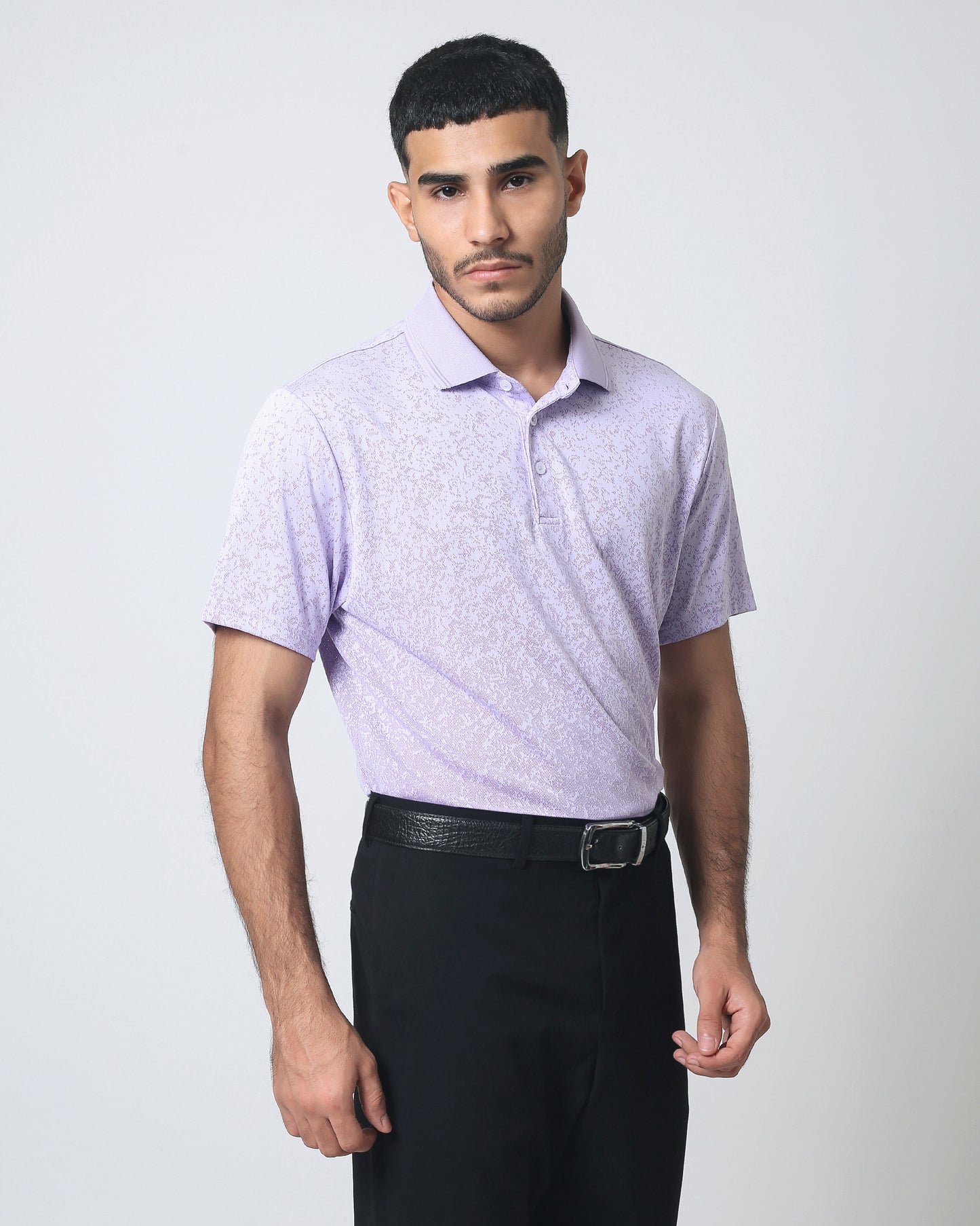 Quieti Performance Regular Fit, Solid Lavender Single jacquard Knit, 3 button Polo with Flat knit Collar