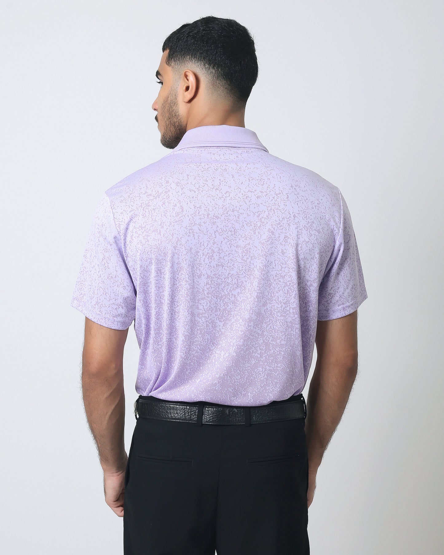 Quieti Performance Regular Fit, Solid Lavender Single jacquard Knit, 3 button Polo with Flat knit Collar