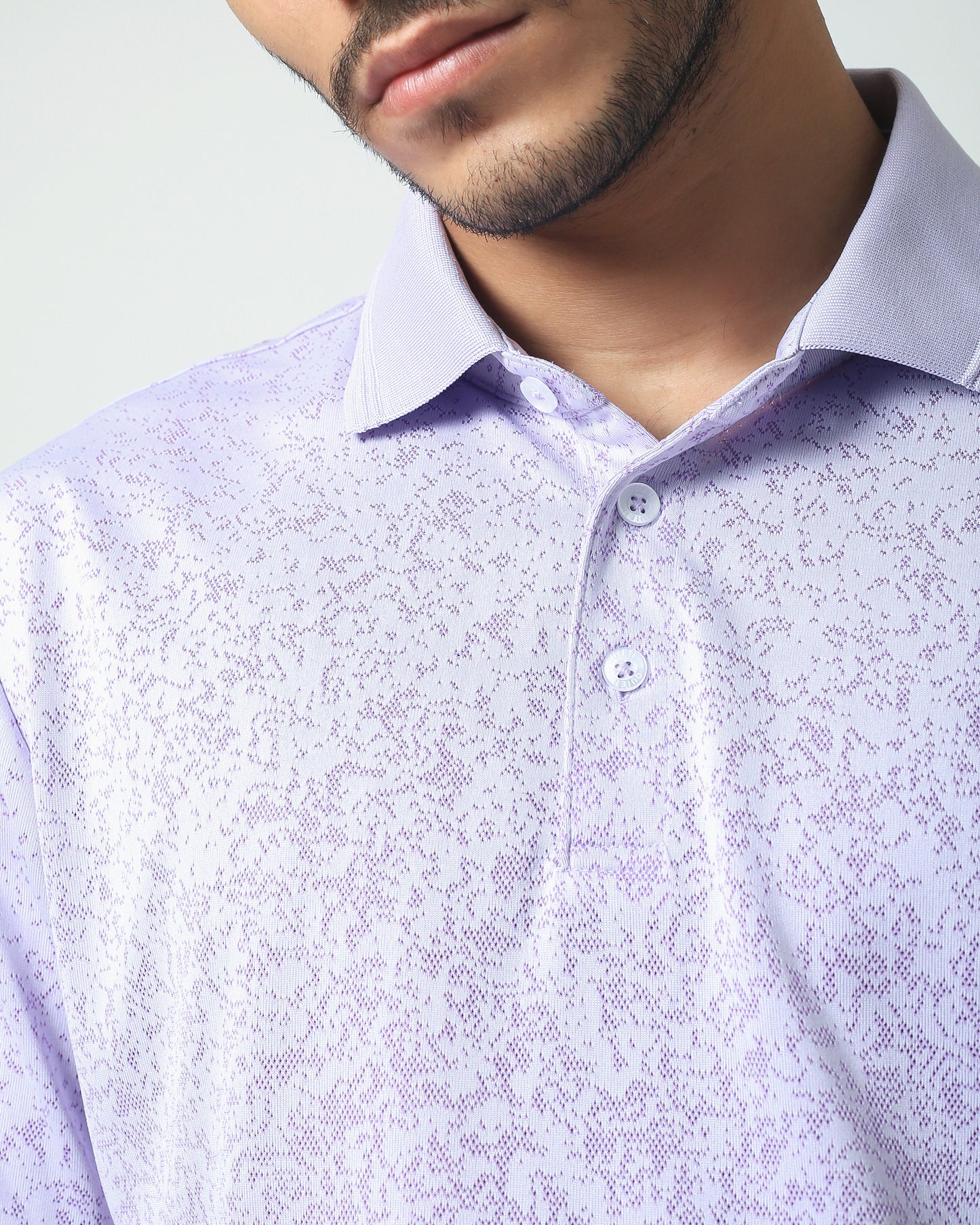 Quieti Performance Regular Fit, Solid Lavender Single jacquard Knit, 3 button Polo with Flat knit Collar