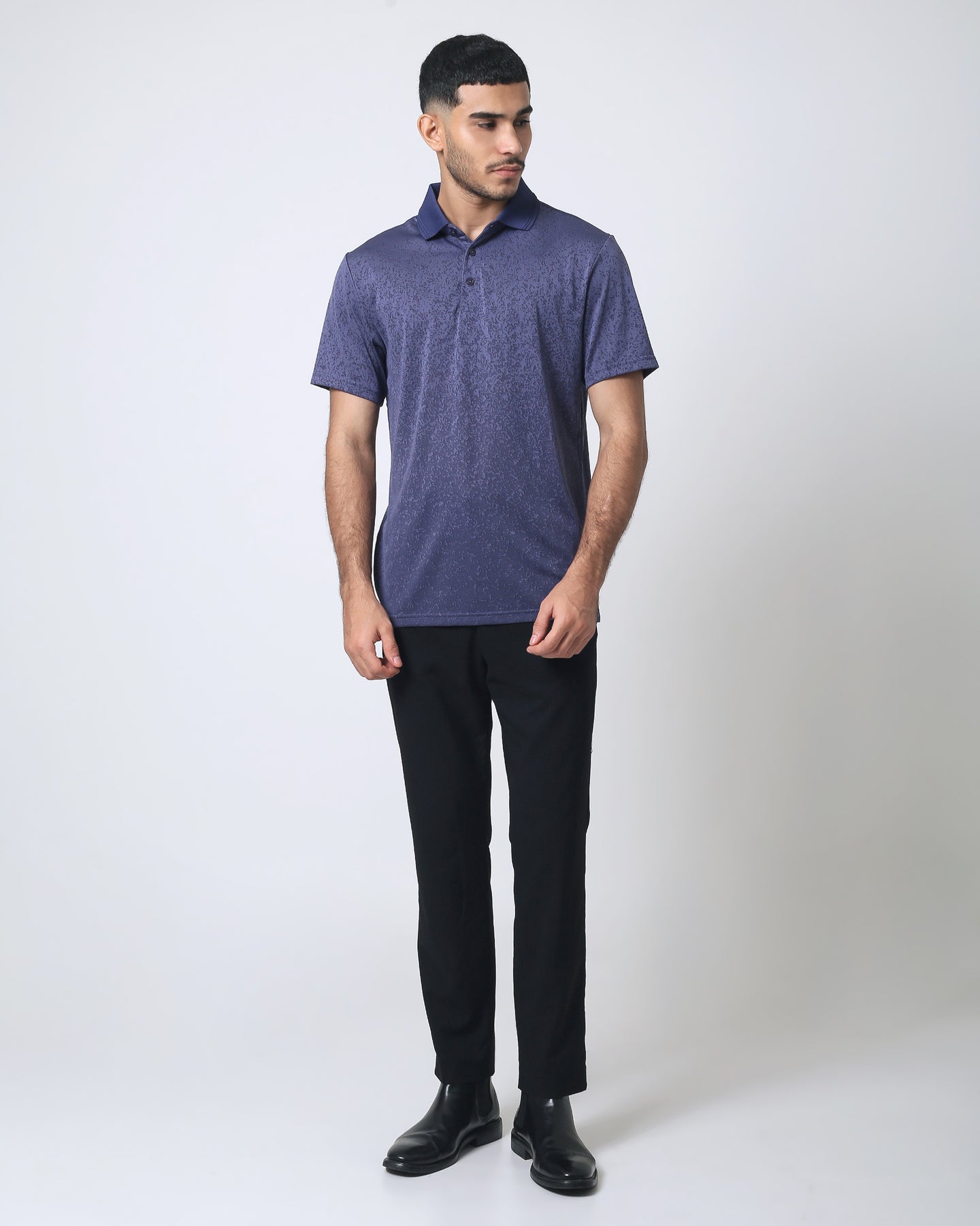 Quieti Performance Regular Fit, Solid Eclipse Single jacquard Knit, 3 button Polo with Flat knit Collar