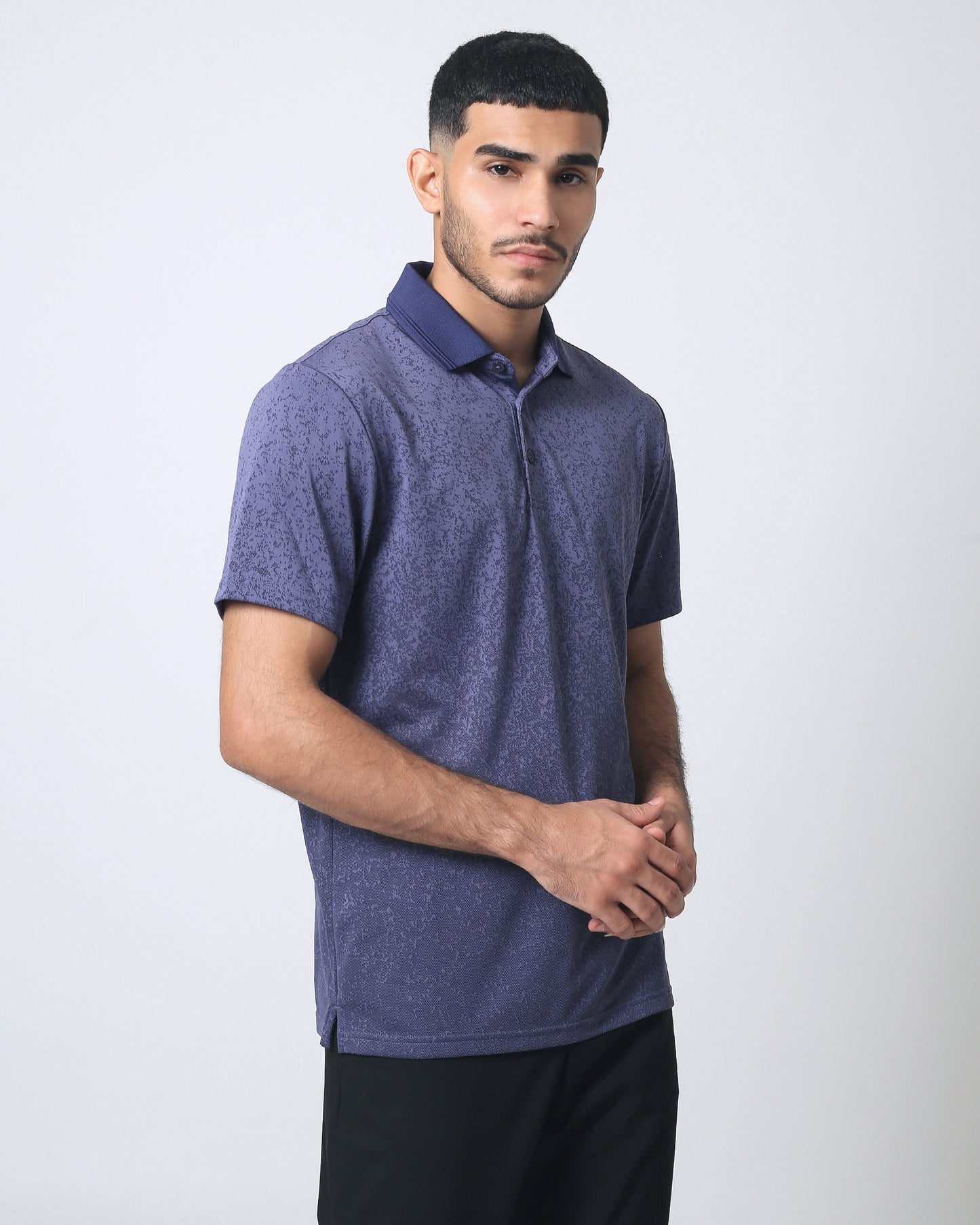 Quieti Performance Regular Fit, Solid Eclipse Single jacquard Knit, 3 button Polo with Flat knit Collar