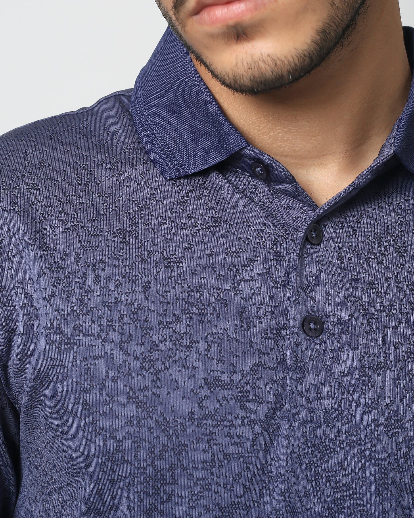 Quieti Performance Regular Fit, Solid Eclipse Single jacquard Knit, 3 button Polo with Flat knit Collar