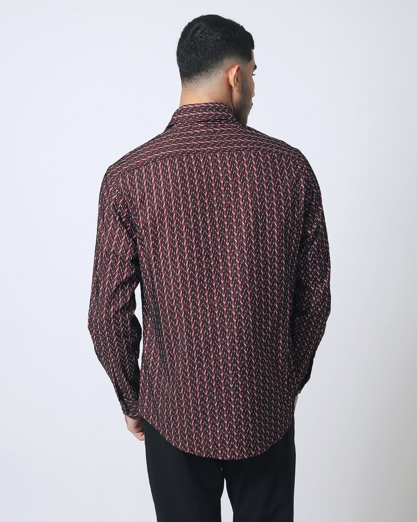 Quieti Burgundy Flock Print, Long Sleeve stretch Woven Shirt