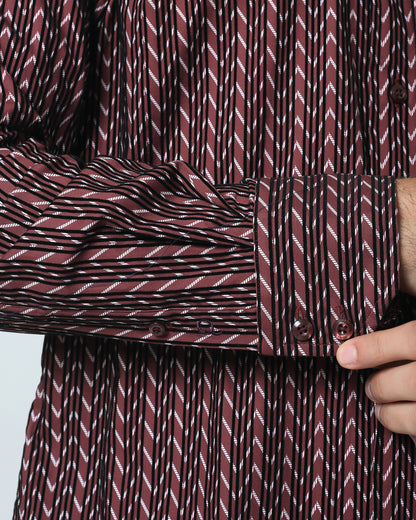 Quieti Burgundy Flock Print, Long Sleeve stretch Woven Shirt