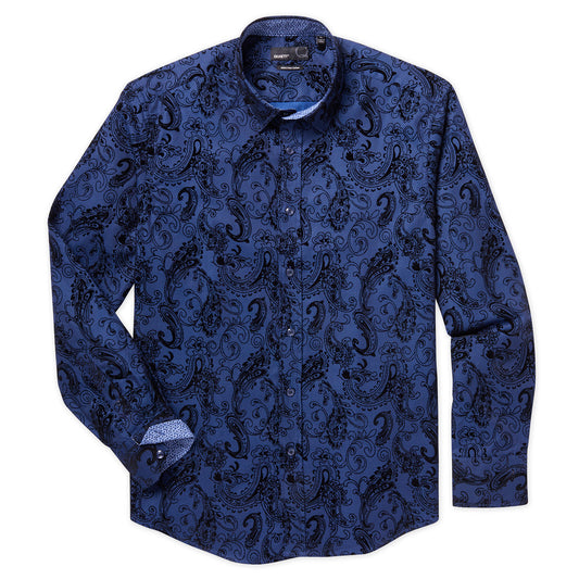 Albi Men's Long Sleeve Woven Flocked Paisley Shirt