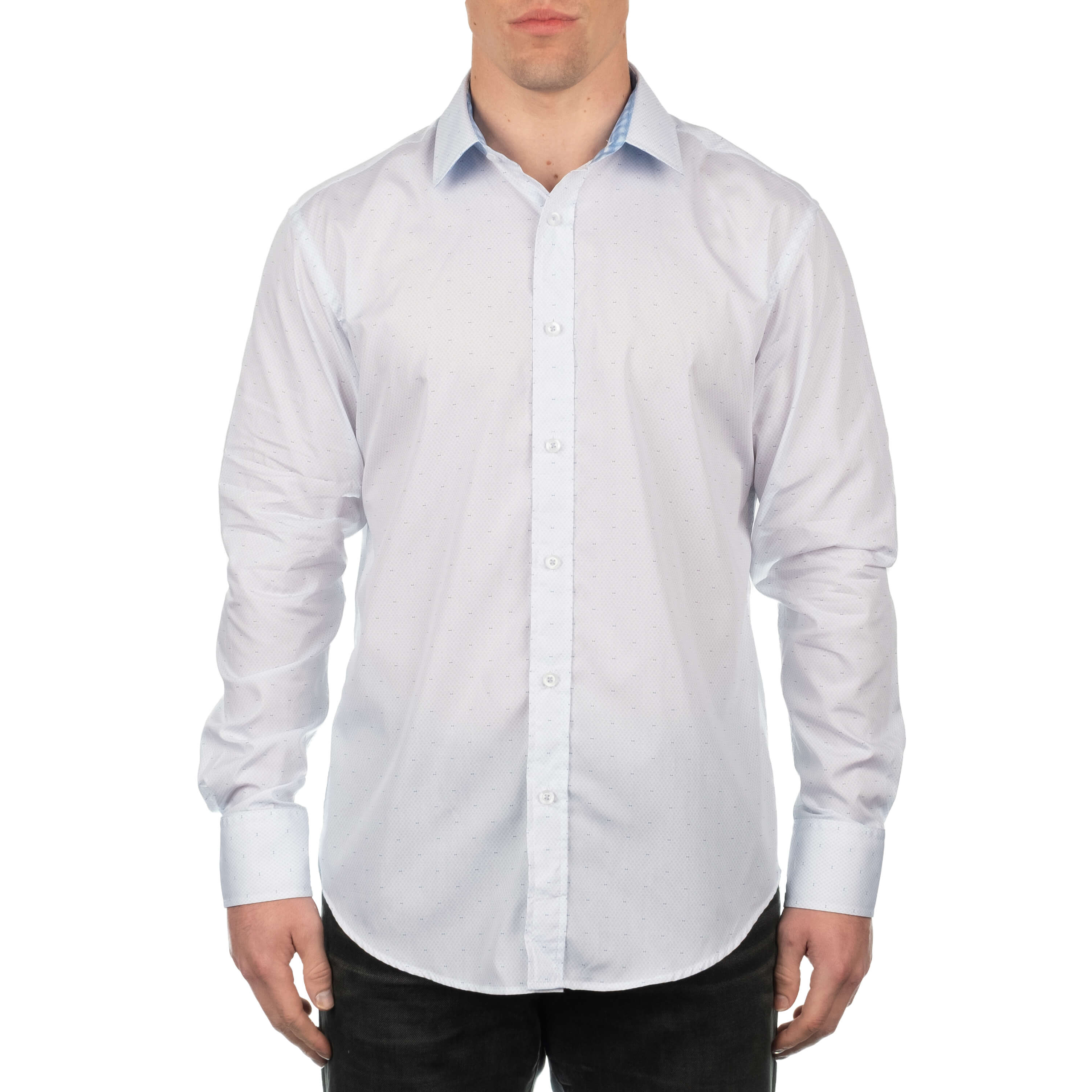 White Long Men\'s Shirt - Riverside QUIETI Geo-Print Sleeve