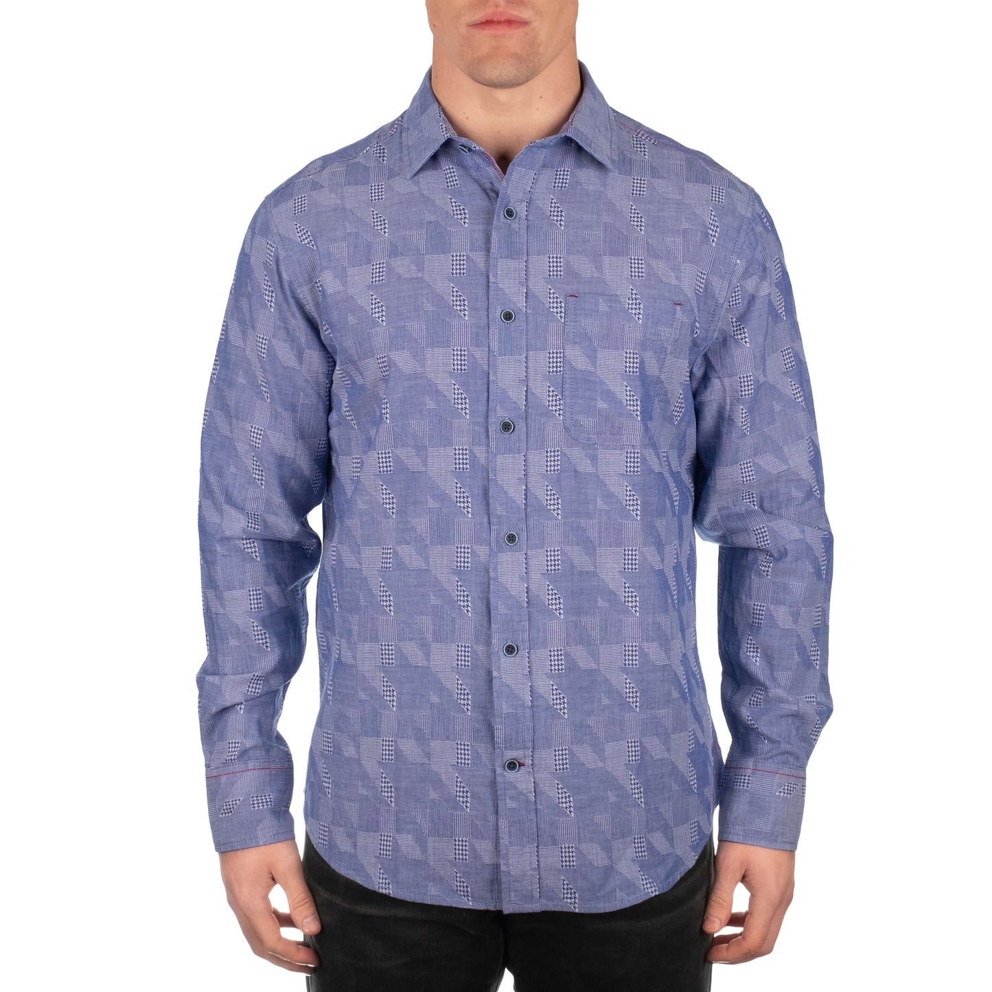 Ajo Men's Long Sleeve Blue Houndstooth Shirt